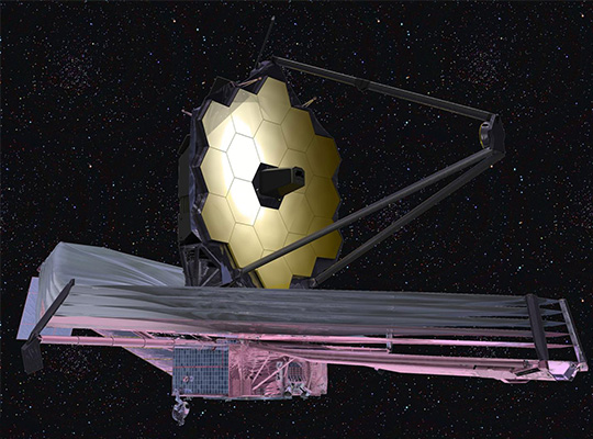 Grafik des James Webb Space Telescopes im All